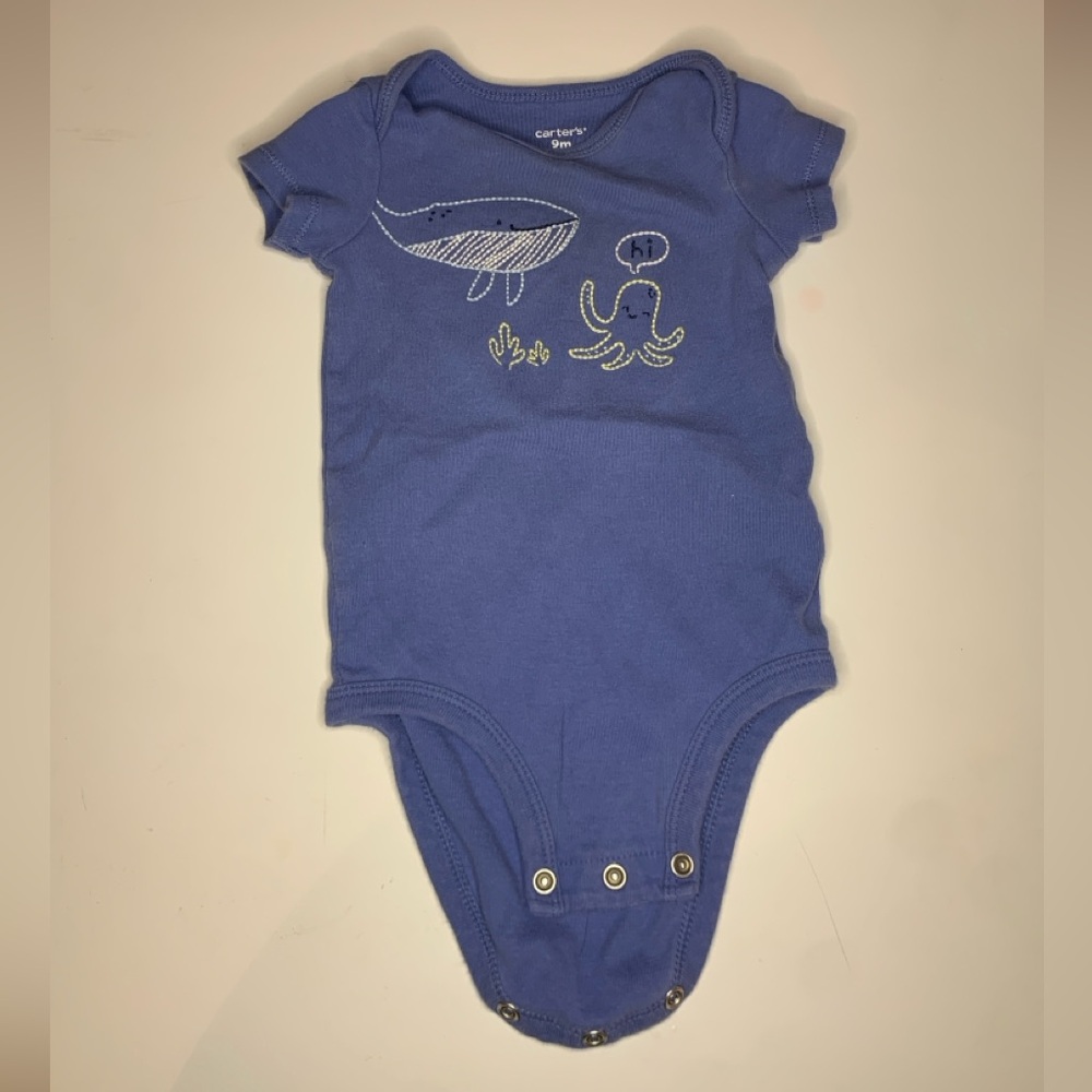 4/$10 Carter's Navy Sea Creature Whale Octopus Bodysuit Onsie 9M 100% cotton
